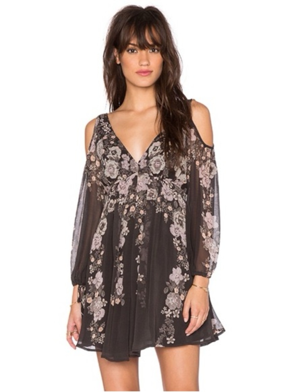 Free People Penny Lover Floral Cold-Shoulder Mini Dress